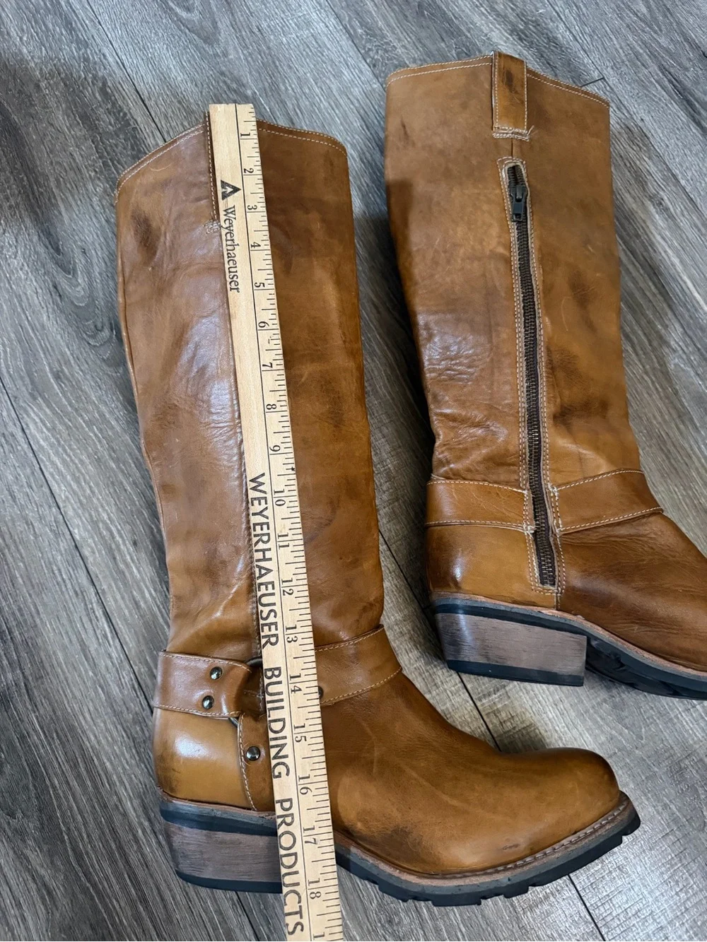 FREEBIRD by Steven Wagner Cognac Leather Tall Harness Boots Sz 10